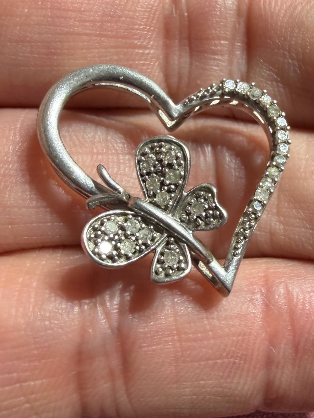 JERRID THELMAN 925 Silver Pendant Butterfly Heart Love Genuine Diamond